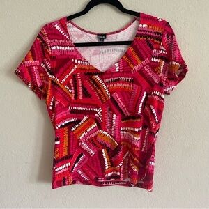 Rafaella woman's y2k style  printed crop top M 100% cotton summer casual v neck